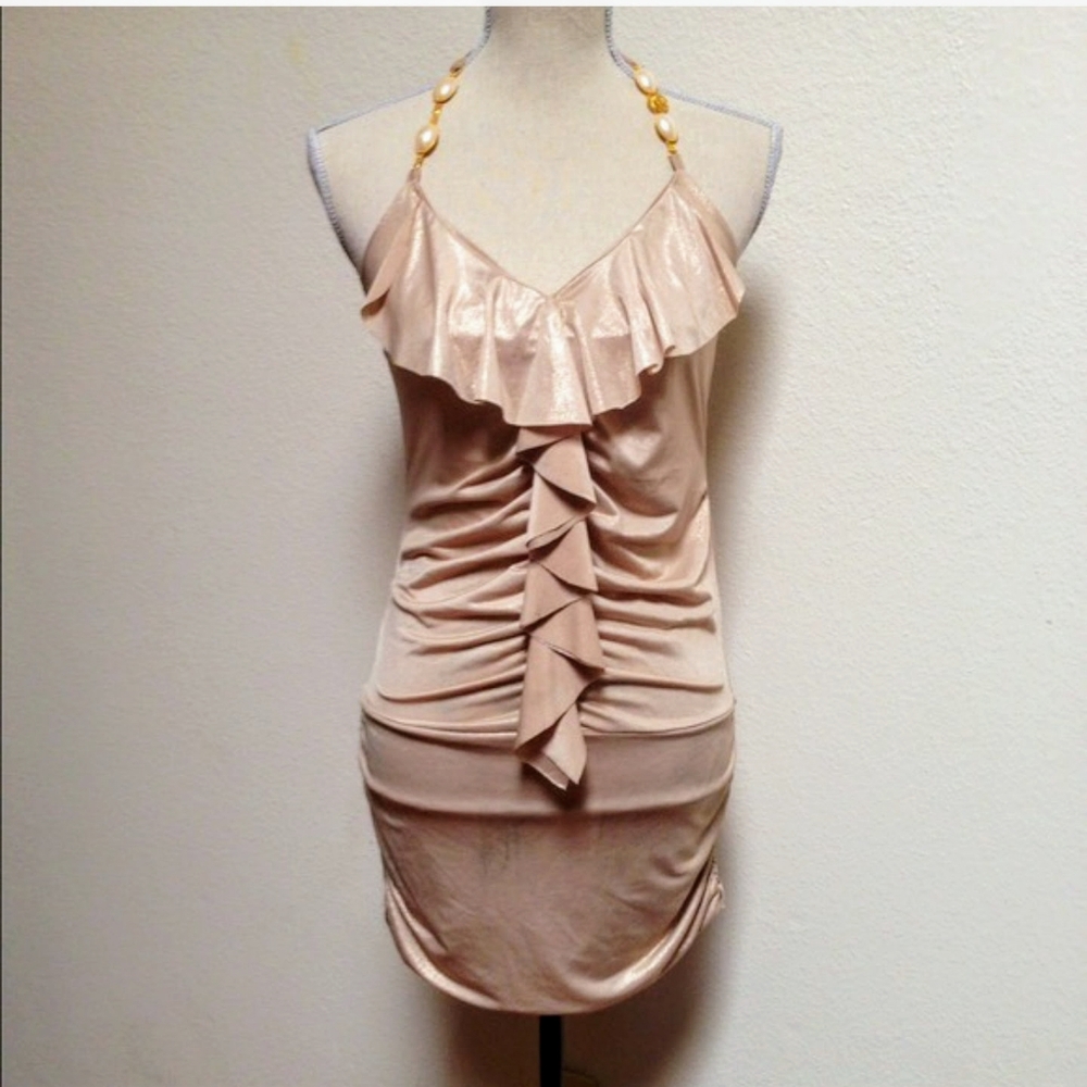 NWT Coalition Metallic Gold Halterneck Bodycon Mini Small